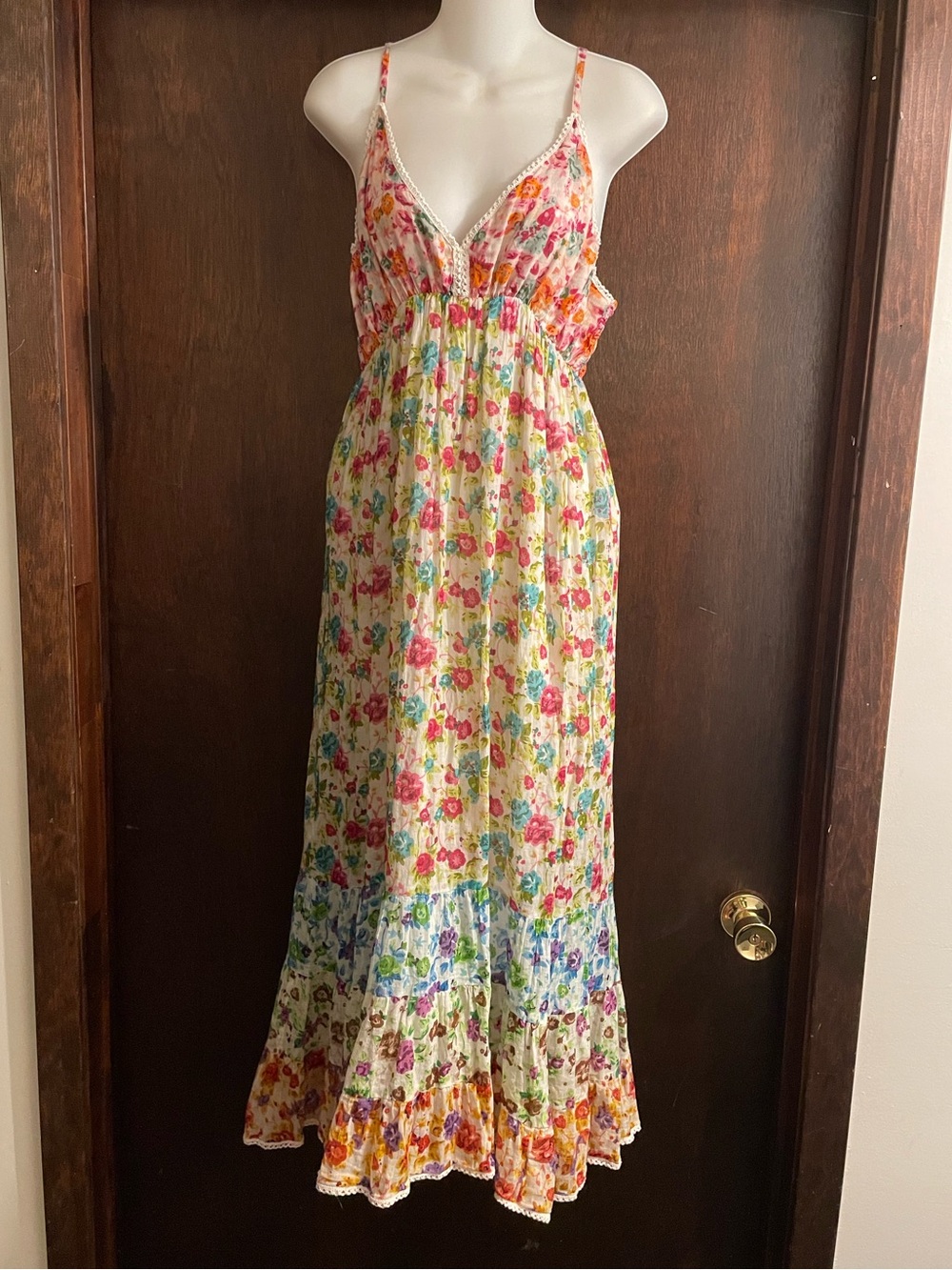 JackPot Brand Women's XL Floral Fairy Festival Hippie Maxi Dress Boho Pink Blue